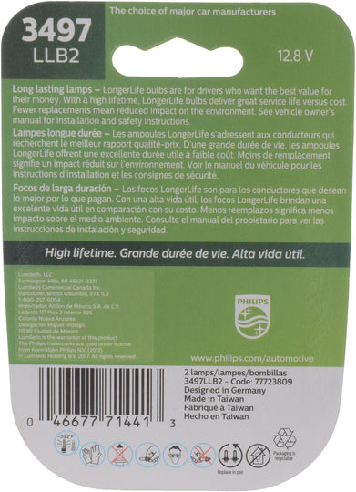 3497LLB2 Philips LongerLife Miniature 3497LL - LongerLife - Twin Blister Pack Philips Bulbs