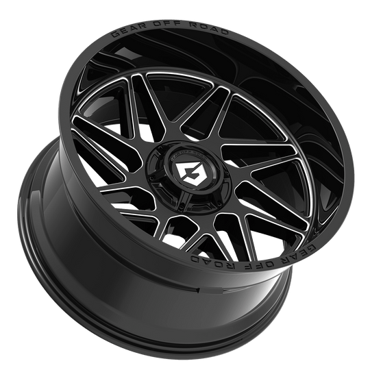 761BM-2206810 - Gear Off-Road 761BM Ratio 22X10 6X135 / 6X139.7 10mm Gloss Black Milled - Gear Off-Road Wheels Canada