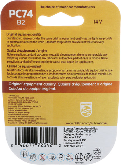 PC74B2 Philips Standard Minature 13929 - Standard - Twin Blister Pack Philips Bulbs