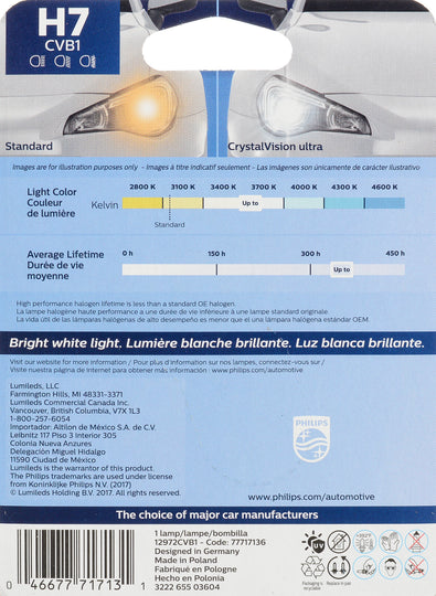 H7CVB1 Philips CrystalVision ultra Headlight H7 - CrystalVision Ultra - Single Blister Pack Philips Bulbs