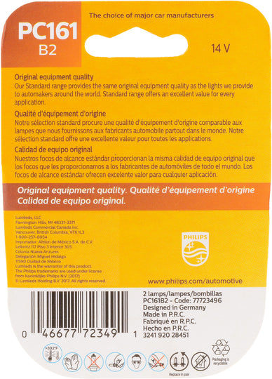 PC161B2 Philips Standard Minature PC161 - Standard - Twin Blister Pack Philips Bulbs
