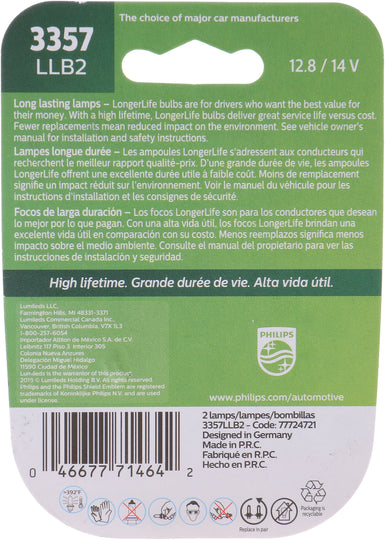 3357LLB2 Philips LongerLife Miniature 3357LL - LongerLife - Twin Blister Pack Philips Bulbs