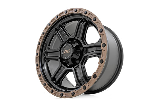 79170912 - Rough Country 79 Series 17X8.5 6X139.7 0mm Semi Gloss Black with Bronze Ring - Rough Country Wheels Canada