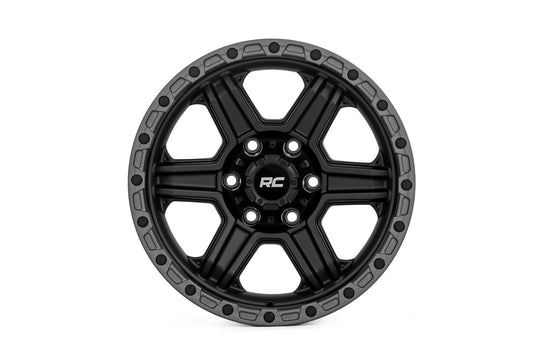 79170912B - Rough Country 79 Series 17X8.5 6X139.7 0mm Semi Gloss Black with Gunmetal Ring - Rough Country Wheels Canada