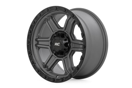 79170912G - Rough Country 79 Series 17X8.5 6X139.7 0mm Gunmetal Grey with Black Ring - Rough Country Wheels Canada