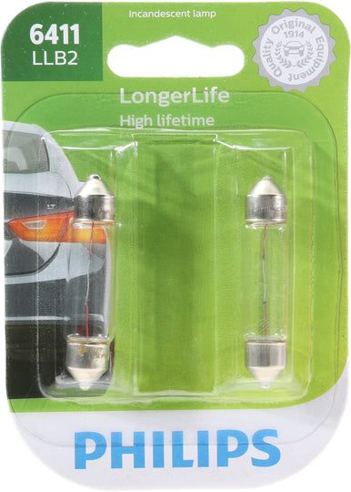 6411LLB2 Philips LongerLife Miniature 6411LL - LongerLife - Twin Blister Pack Philips Bulbs