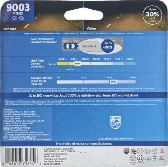 9003PRB2 Philips Vision Headlight 9003 - Vision - Twin Blister Pack Philips Bulbs