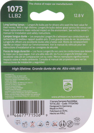 1073LLB2 Philips LongerLife Miniature 1073LL - LongerLife - Twin Blister Pack Philips Bulbs