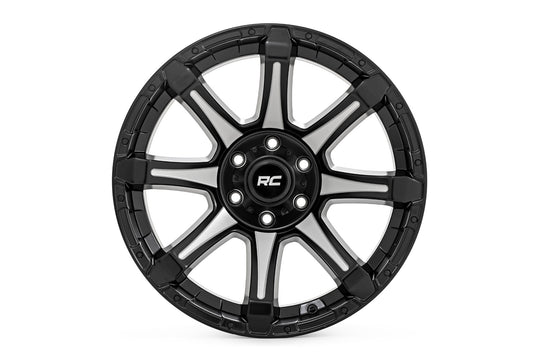 81200914M - Rough Country 81 Series 20X9 5X139.7 0mm Semi Gloss Black with Machined Spokes - Rough Country Wheels Canada