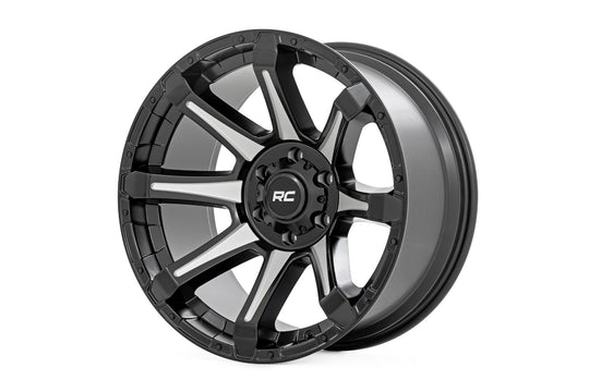81201812M - Rough Country 81 Series 20X10 6X139.7 -19mm Semi Gloss Black with Machined Spokes - Rough Country Wheels Canada