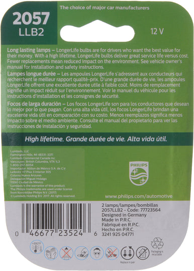 2057LLB2 Philips LongerLife Miniature 2057LL - LongerLife - Twin Blister Pack Philips Bulbs