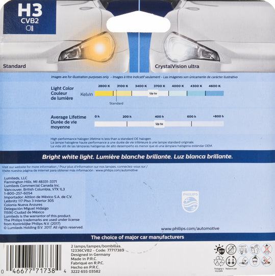 H3CVB2 Philips CrystalVision ultra Headlight H3 - CrystalVision Ultra - Twin Blister Pack Philips Bulbs