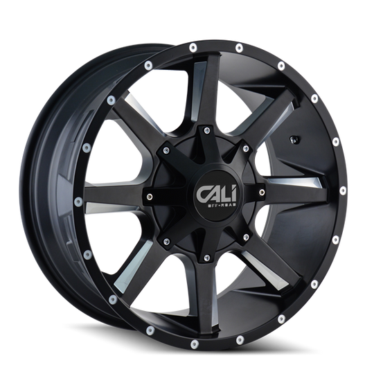 9100-2952M0 - Cali Off-Road Busted 20X9 5X127 / 5X139.7 ET 0mm Satin Black with Milled Spokes - Cali Off-Road Wheels Canada