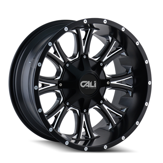 9101-22437M - Cali Off-Road Americana 22X14 6X135 / 6X139.7 ET -76mm Satin Black with Milled Spokes - Cali Off-Road Wheels Canada
