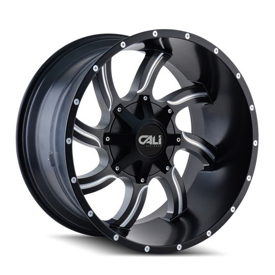 9102-2252M - Cali Off-Road Twisted 20X12 5X127 -44mm Satin Black With Milled Spokes - Cali Off-Road Wheels Canada