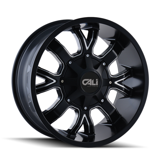 9104-2176M - Cali Off-Road Dirty 20X10 8X165.1 -19mm Satin Black With Milled Spokes - Cali Off-Road Wheels Canada