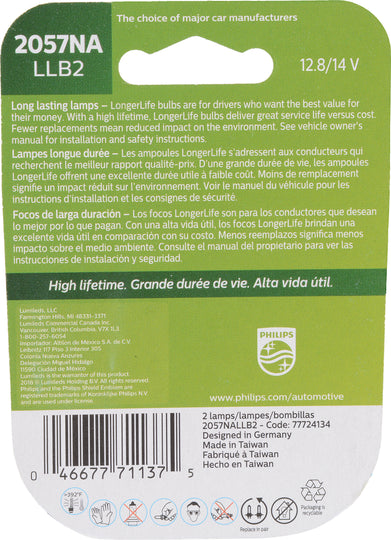 2057NALLB2 Philips LongerLife Miniature 2057NALL - LongerLife - Twin Blister Pack Philips Bulbs
