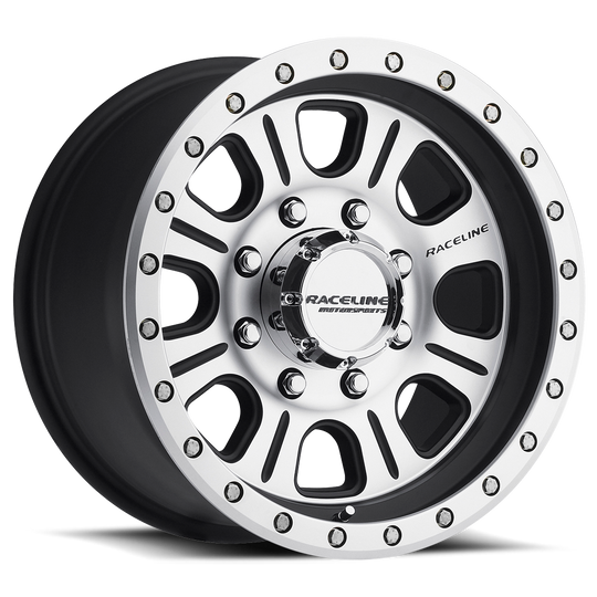 928M-79080-12 - Raceline 928M MONSTER 17X9 8X165.1 -12mm Satin Black Machined Face - Raceline Wheels Canada
