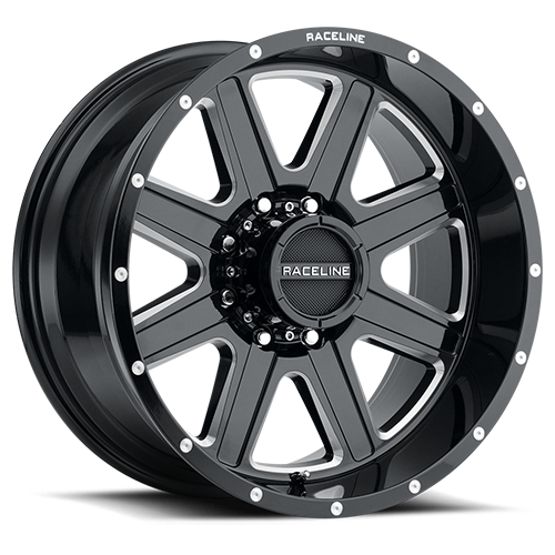 940M-79080-12 - Raceline Hostage 940M 17X9 8X165.1 -12mm Milled Gloss Black - Raceline Wheels Canada