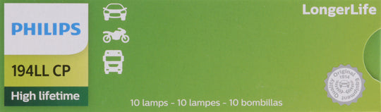 194LLCP Philips LongerLife Miniature 194LL - LongerLife - Multiple Commercial 10-Pack Philips Bulbs