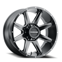 Load image into Gallery viewer, 954M-78588-00 - Raceline Stryker 954M 17X8.5 8X180 0mm Milled-Dimples Satin Black - Raceline Wheels Canada