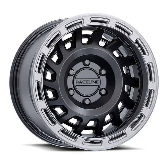 957BS-78562-00 - Raceline 957BS HALO 17X8.5 6X120 0mm Satin Black W Silver Ring - Raceline Wheels Canada