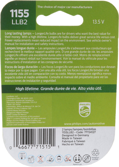 1155LLB2 Philips LongerLife Miniature 1155LL - LongerLife - Twin Blister Pack Philips Bulbs