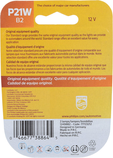 P21WB2 Philips Standard Minature P21W - Standard - Twin Blister Pack Philips Bulbs