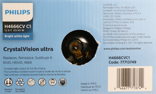 H4666CVC1 Philips CrystalVision ultra Sealed Beam H4666 - CrystalVision Ultra - Single Commercial Pack Philips Bulbs