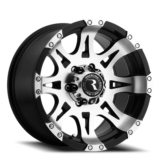 982-79081 - Raceline Raptor 982 17X9 8X170 -12mm Machined Face Black - Raceline Wheels Canada