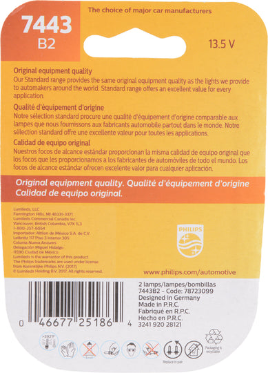 7443B2 Philips Standard Miniature 7443 - Standard - Twin Blister Pack Philips Bulbs