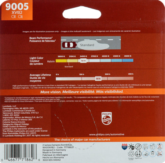 9005XVB2 Philips X-tremeVision Headlight 9005 - X-tremeVision - Twin Blister Pack Philips Bulbs
