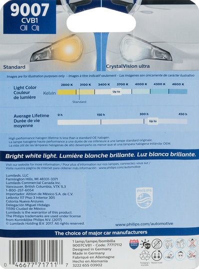 9007CVB1 Philips CrystalVision ultra Headlight 9007 - CrystalVision Ultra - Single Blister Pack Philips Bulbs