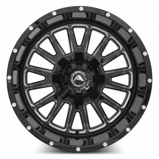 A10520A2xxx-44BMI-639 - American Off-Road A105 20X12 6X139.7 -44MM Black Milled Spoke - American Off-Road Wheels Canada