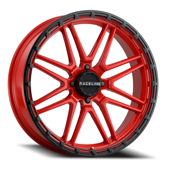 A11R-87037-00 - Raceline Krank XL UTV A11R 18X7 4X137 0mm Red Satin Black Bead Ring - Raceline Wheels Canada