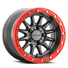 Load image into Gallery viewer, A14GR-51012+25 - Raceline A14GR Alpha 15X7 5X114.3 25mm Satin Gunmetal w/ Red Ring - Raceline Wheels Canada