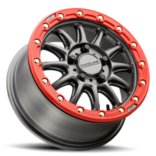 Load image into Gallery viewer, A14GR-57012+53 - Raceline A14GR Alpha 15X7 5X114.3 53mm Satin Gunmetal w/ Red Ring - Raceline Wheels Canada