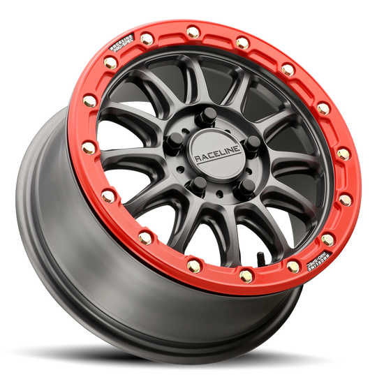 A14GR-57012+53 - Raceline A14GR Alpha 15X7 5X114.3 53mm Satin Gunmetal w/ Red Ring - Raceline Wheels Canada