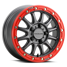Load image into Gallery viewer, A14GR-57037+10 - Raceline A14GR Alpha 15X7 4X137 10mm Gunmetal with Red Ring - Raceline Wheels Canada