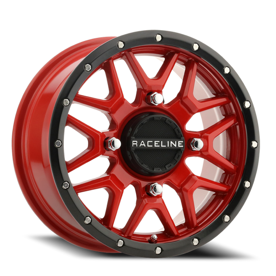 A94R-47037+10 - Raceline Krank Simulated Beadlock UTV A94R 14X7 4X137 10mm Red - Raceline Wheels Canada