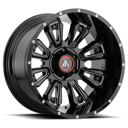 AB808-20905818GB - Asanti AB808 Blackhawk 20X9 5X150  18mm Gloss Black Milled - Asanti Wheels Canada
