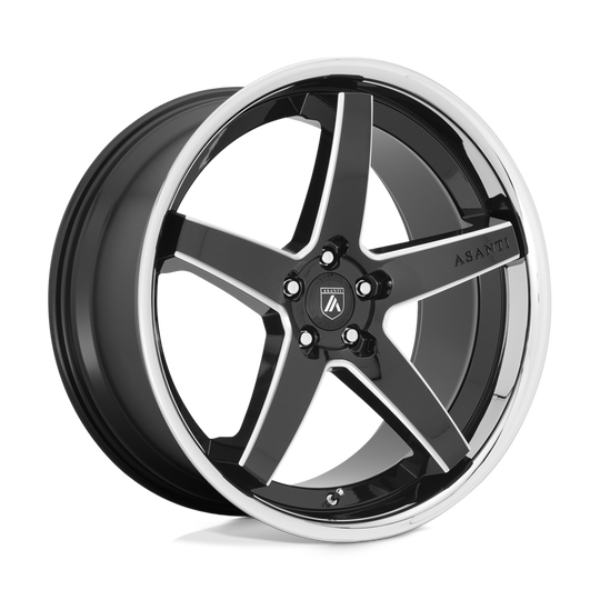 ABL31-22055635BK - Asanti ABL31 Regal 22X10.5 5X112  35mm Gloss Black Milled With Chrome Lip - Asanti Wheels Canada