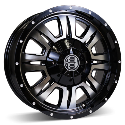 AFD865HBMF - RSSW Heritage 18X8 6X135 ET 25MM Bore 87.1MM Gloss Black & Machined Face - RSSW Wheels Canada