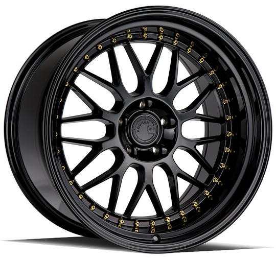 AH021985511435GB - Aodhan AH02 19X8.5 5X114.3 ET 35mm Gloss Black With Gold Rivet - Aodhan Wheels Canada