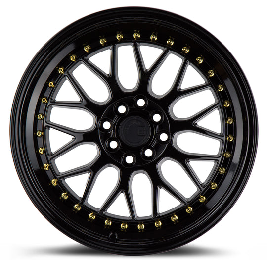 AH021780410011435GB - Aodhan AH02 17X8 4X100 / 4X114.3 ET 35mm Gloss Black ( Gold Rivet) - Aodhan Wheels Canada