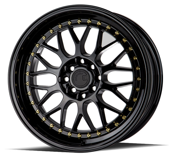AH021780410011435GB - Aodhan AH02 17X8 4X100 / 4X114.3 ET 35mm Gloss Black ( Gold Rivet) - Aodhan Wheels Canada