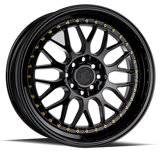 AH021780410011435GB - Aodhan AH02 17X8 4X100 / 4X114.3 ET 35mm Gloss Black ( Gold Rivet) - Aodhan Wheels Canada