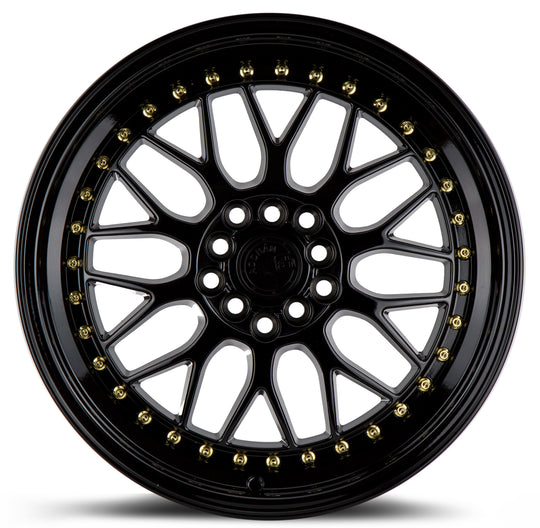 AH021780510011435GB - Aodhan AH02 17X8 5X100 / 5X114.3 ET 35mm Gloss Black ( Gold Rivet) - Aodhan Wheels Canada