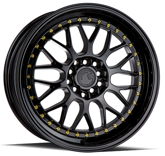 AH021780510011435GB - Aodhan AH02 17X8 5X100 / 5X114.3 ET 35mm Gloss Black ( Gold Rivet) - Aodhan Wheels Canada