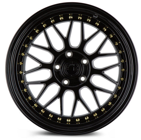 AH021885510035GB - Aodhan AH02 18X8.5 5X100 ET 35mm Gloss Black ( Gold Rivet) - Aodhan Wheels Canada